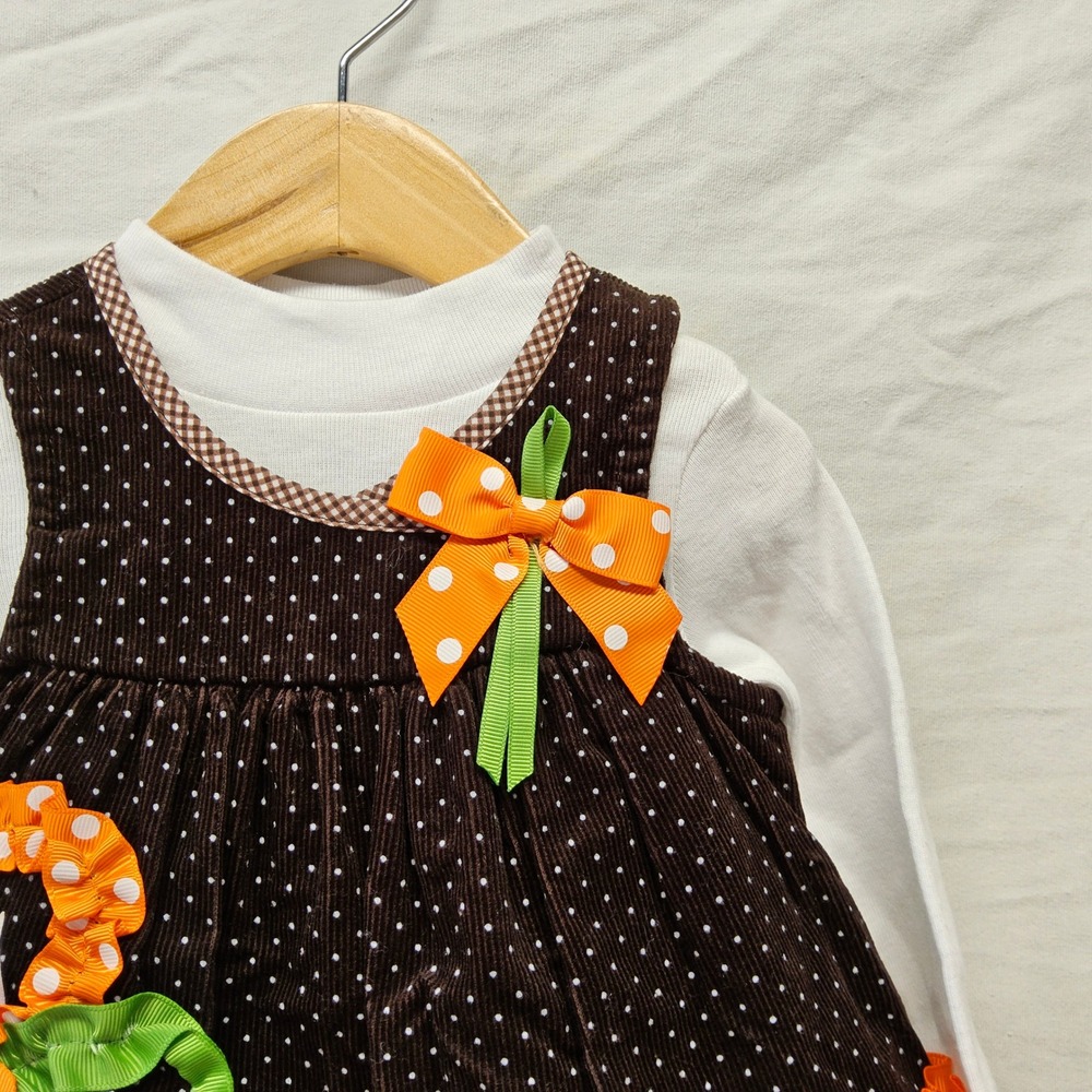 Bonnie Baby Turkey Jumper Set 3-6M Brown Polka Dot Ruffle Thanksgiving